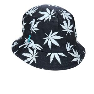 BLVD Supply‎ Bucket Hat Black White Leaf Print Cotton Unisex L/XL